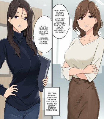 Porn Comics - Onna Joushi Futari ni Ryougawa kara Semerarete Nou Bug-rasareru Hanashi | Beset on Either Side by My Female Superiors, My Brain Short-Circuited