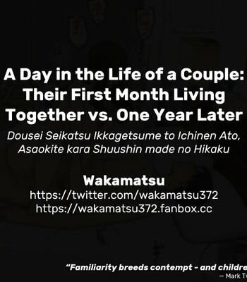 Dousei Seikatsu Ikkagetsume to Ichinen Ato, Asaokite kara Shuushin made no Hikaku | A Day in the Life of a Couple: Their First Month Living Together vs. One Year Later comic porn sex 29