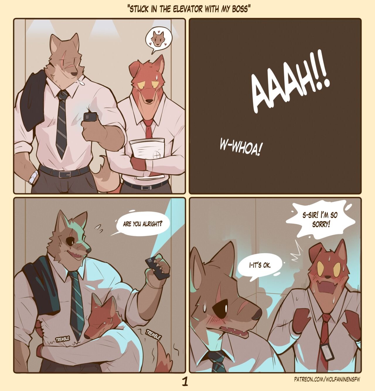 Two furry guys stuck in an elevator gay porn comic
